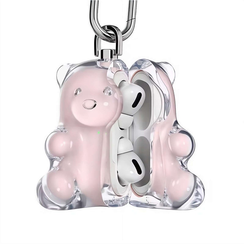 Cute Bear Case for AirPods Pro 2 – Soft Silicone Protective Cover with Bear Ears, Shock-Absorbing Skin for Wireless Charging, Clear or Pastel Colors, Fun Gift for Women Girls (Pink AirPods 3) - Image 1